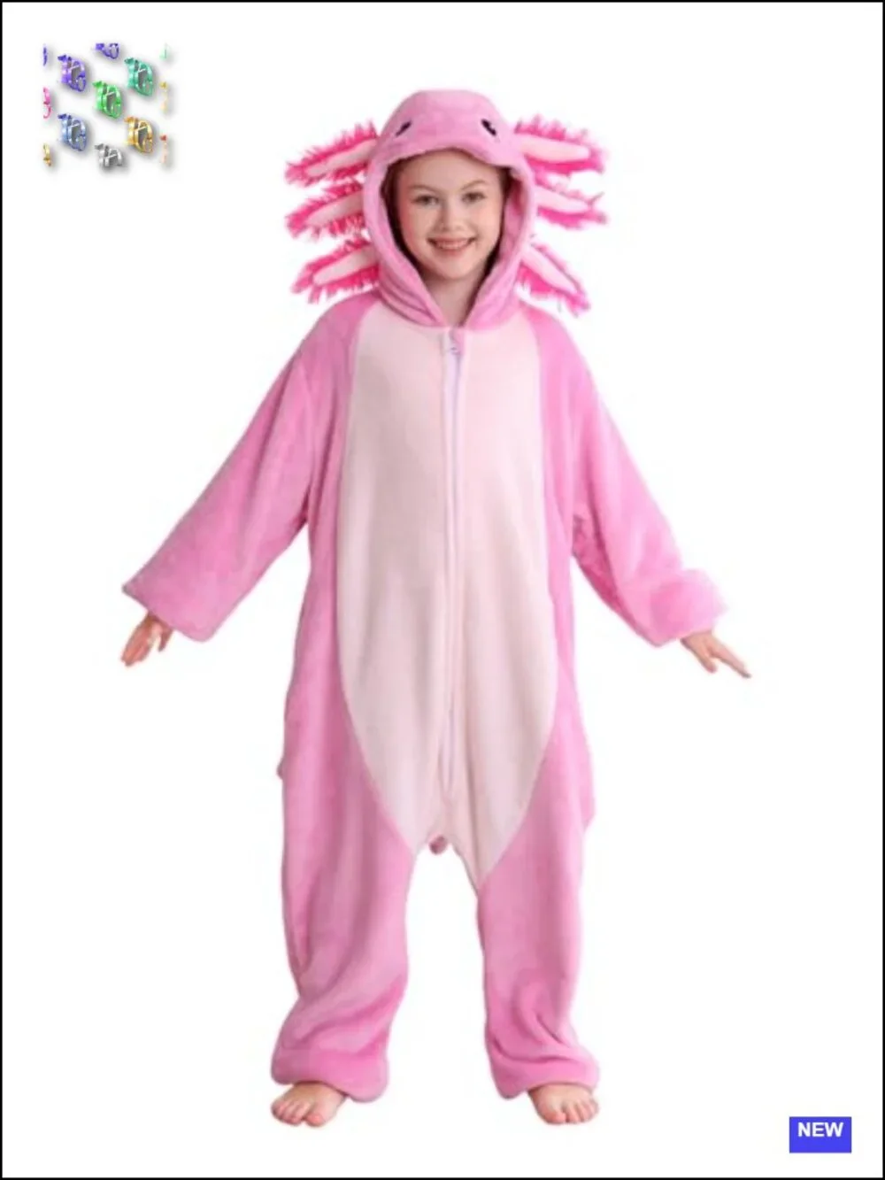 Kids Axolotl Onesie Halloween Costume Cosplay PJs Flannel Zipper Hooded